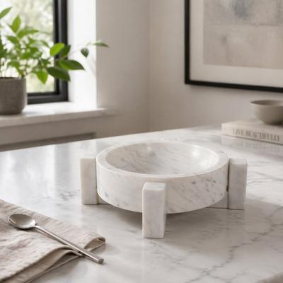 Sagebrook Home Stone Marble Bowl Sleek Sculptural Base and Modern Decorative Design