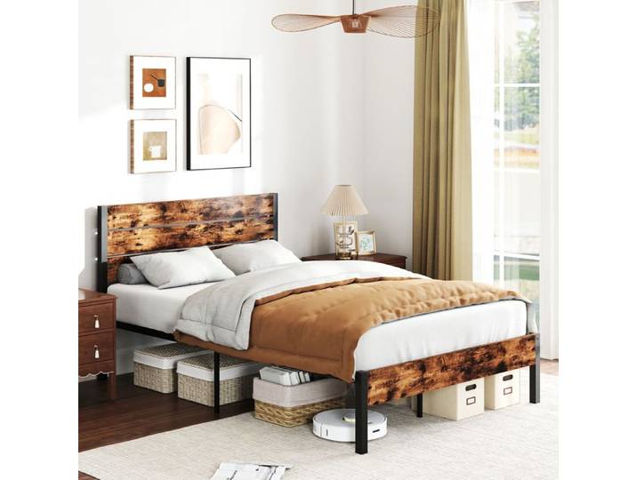 GIANTEX Cadre de Lit Double 12 Lattes Métalliques Pas de Sommier Nécessaire Charge 500 kg Style Industriel 200x140x100 5cm