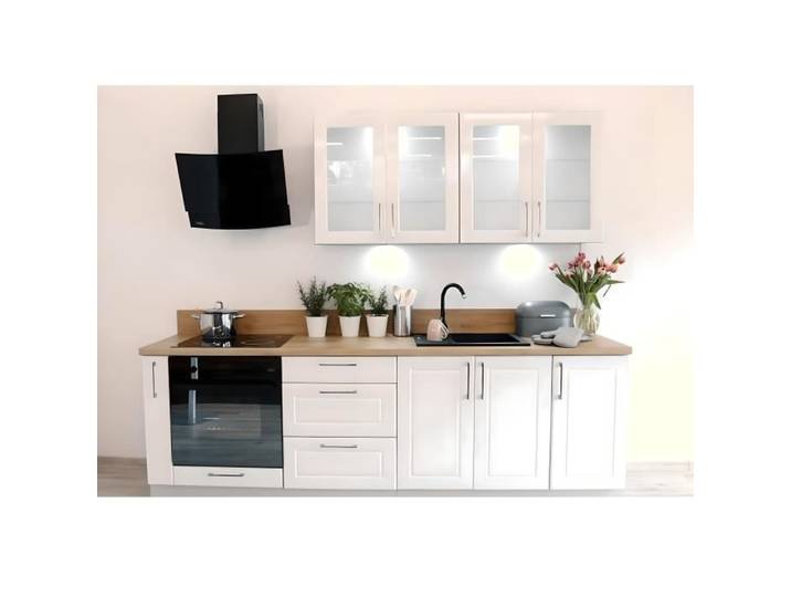 Cuisine complète emplacement pour four encastrable blanc brillant 240 cm - MIA
