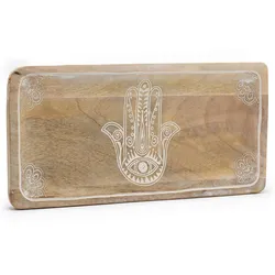 Long Tray 30x15x2.5cm - Hamsa Design Whitewash