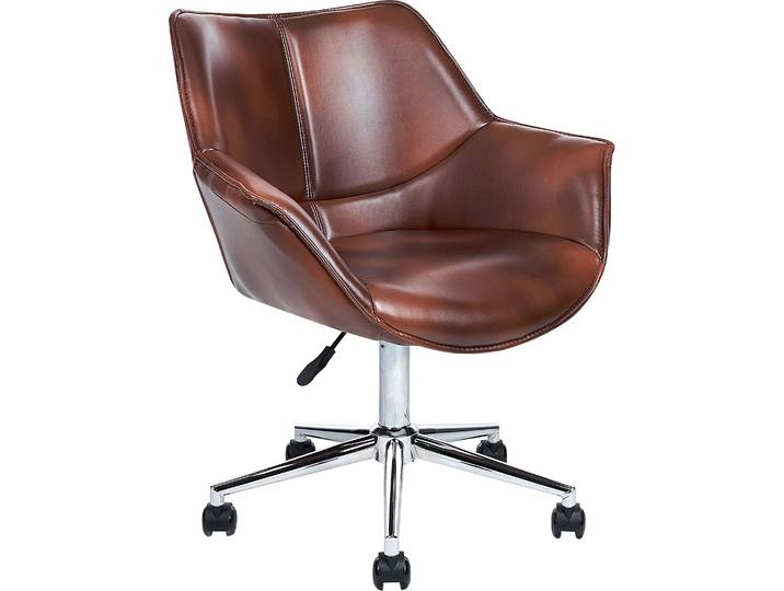 BELIANI Eleganter Bürodrehstuhl Braun Kunstleder Höheerstellbar