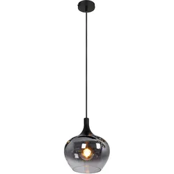 Hängeleuchte Esszimmer Pendelleuchte Wohnzimmer Esstischleuchte rauch Glasschirm, Metall schwarz, 1x E27, DxH 24x120 cm