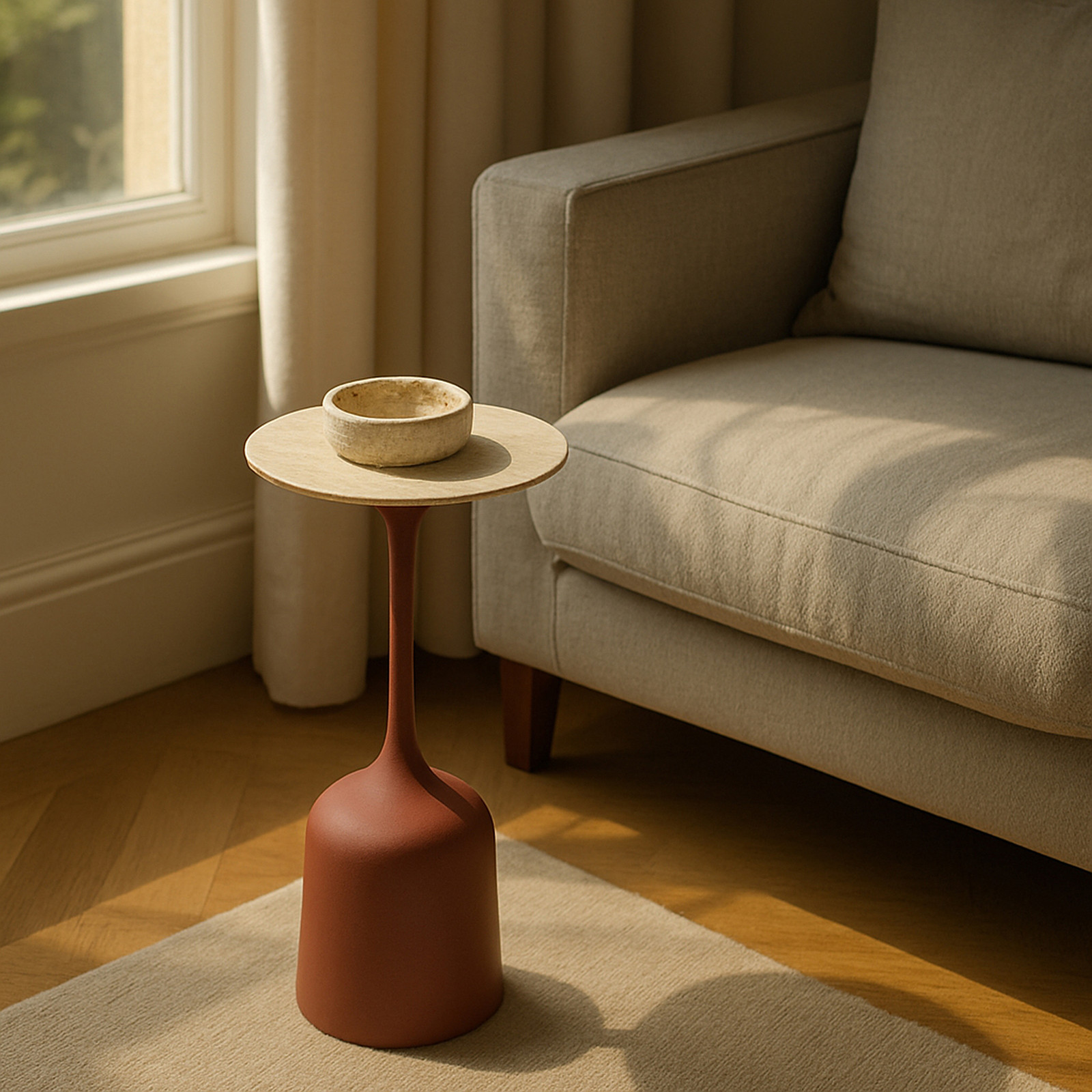 home24 Bijzettafel Nedur Rood Rond met Keramisch Blad Ø 30 cm