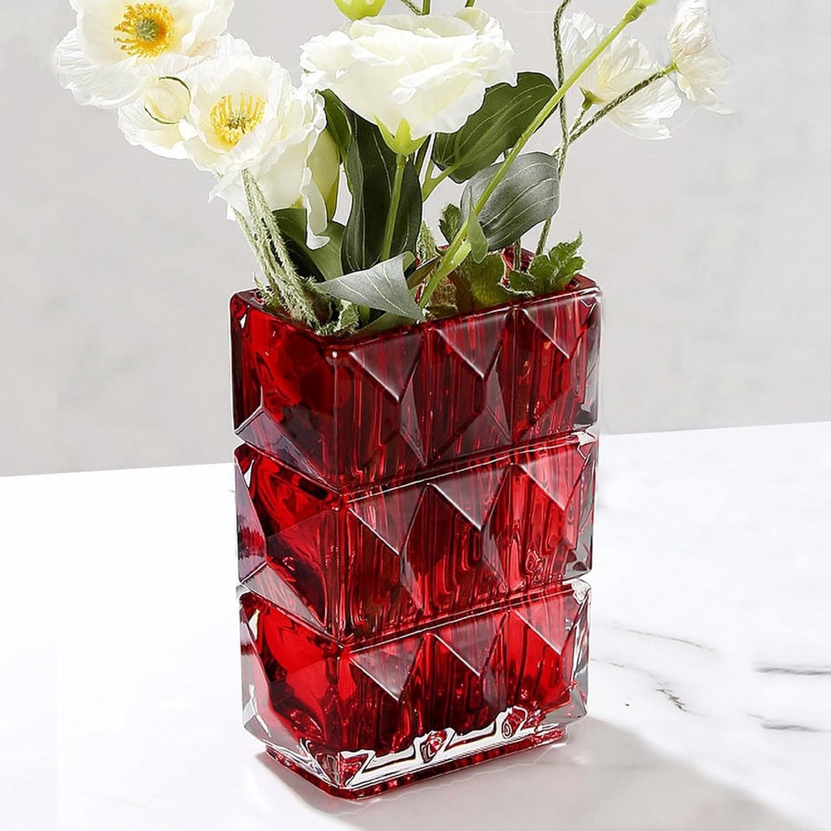 Moderne kristalglazen bloemenvaas 20 cm - Decoratieve vierkante vaas voor huiskamer en middenstuk