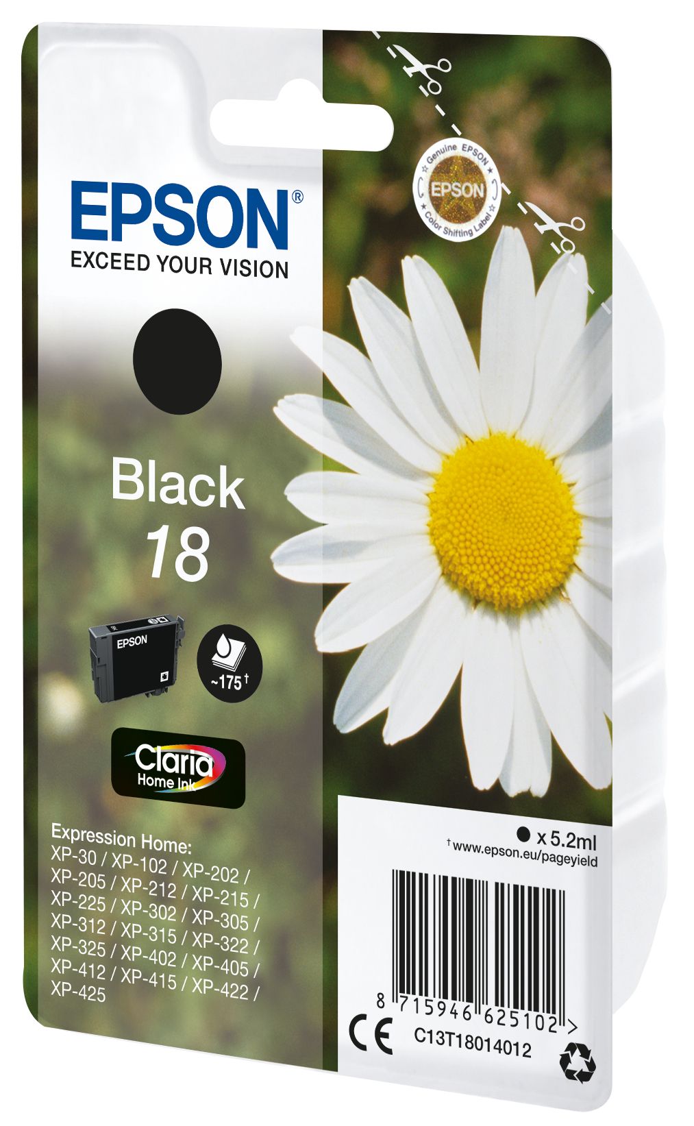 Epson originale Druckerpatronen Schwarz 5,2 ml 175 Seiten 18 C13T18014012