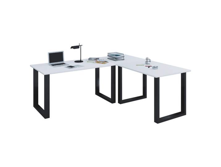 Mid.you Eckschreibtisch, Schwarz, Weiss, Holzwerkstoff, rechteckig, U-Form, 130x76x130 cm, Büromöbel, Schreibtische, Eckschreibtisch