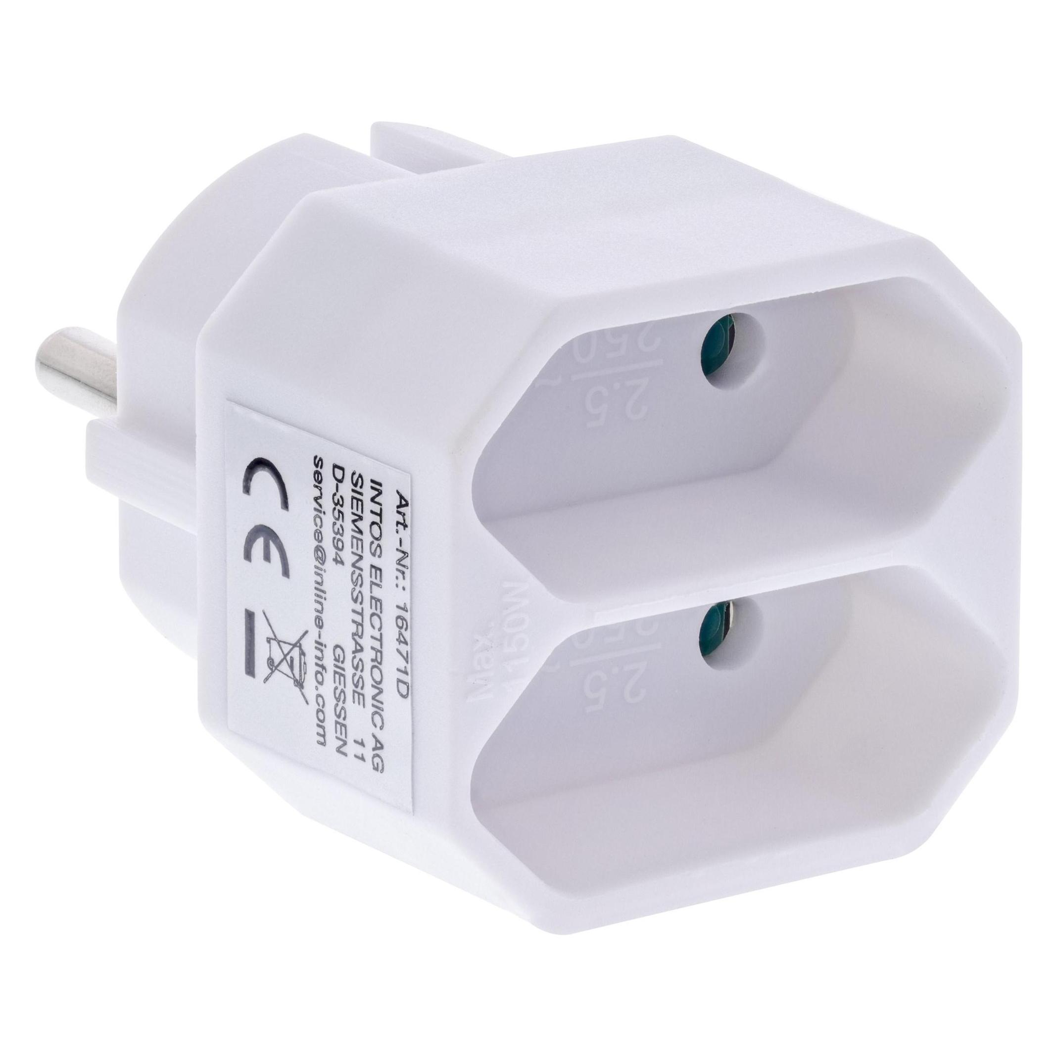 InLine Steckdosenadapter, CEE7/17 an 2x Eurobuchse, mit erhöhtem Berührungsschutz, weiss (CEE 7/16, 2x) (16471D)