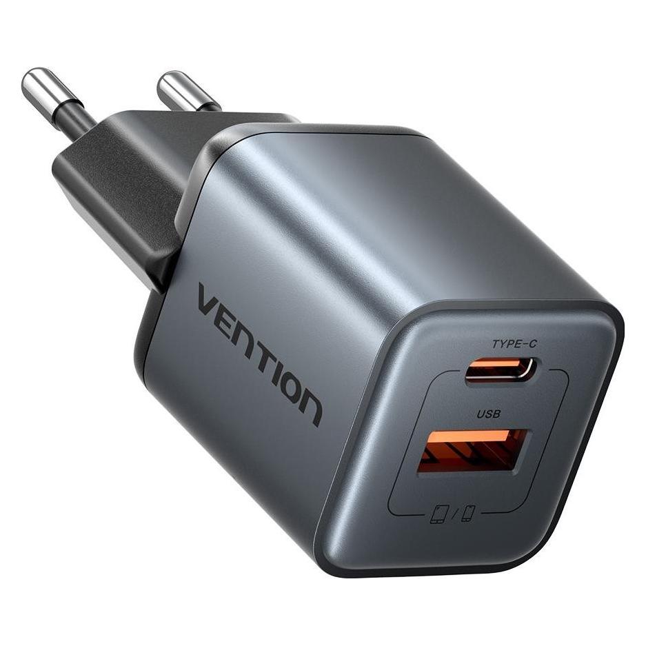 Vention GaN USB-C + USB-A 30W Charger (Gray) (30 W, 2 Ports) (FEWH0-EU)