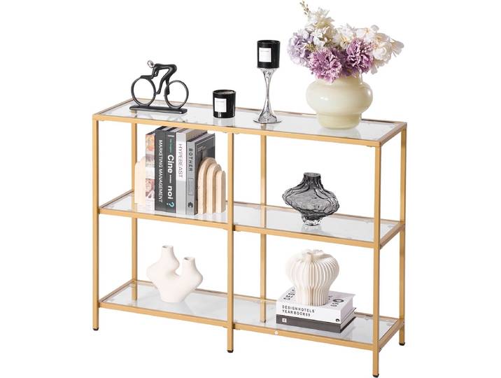 VEVOR 3-Laags Glazen Consoletafel\, Bijzettafel\, Haltafel met Anti-Kantelbeveiliging\, Foyer