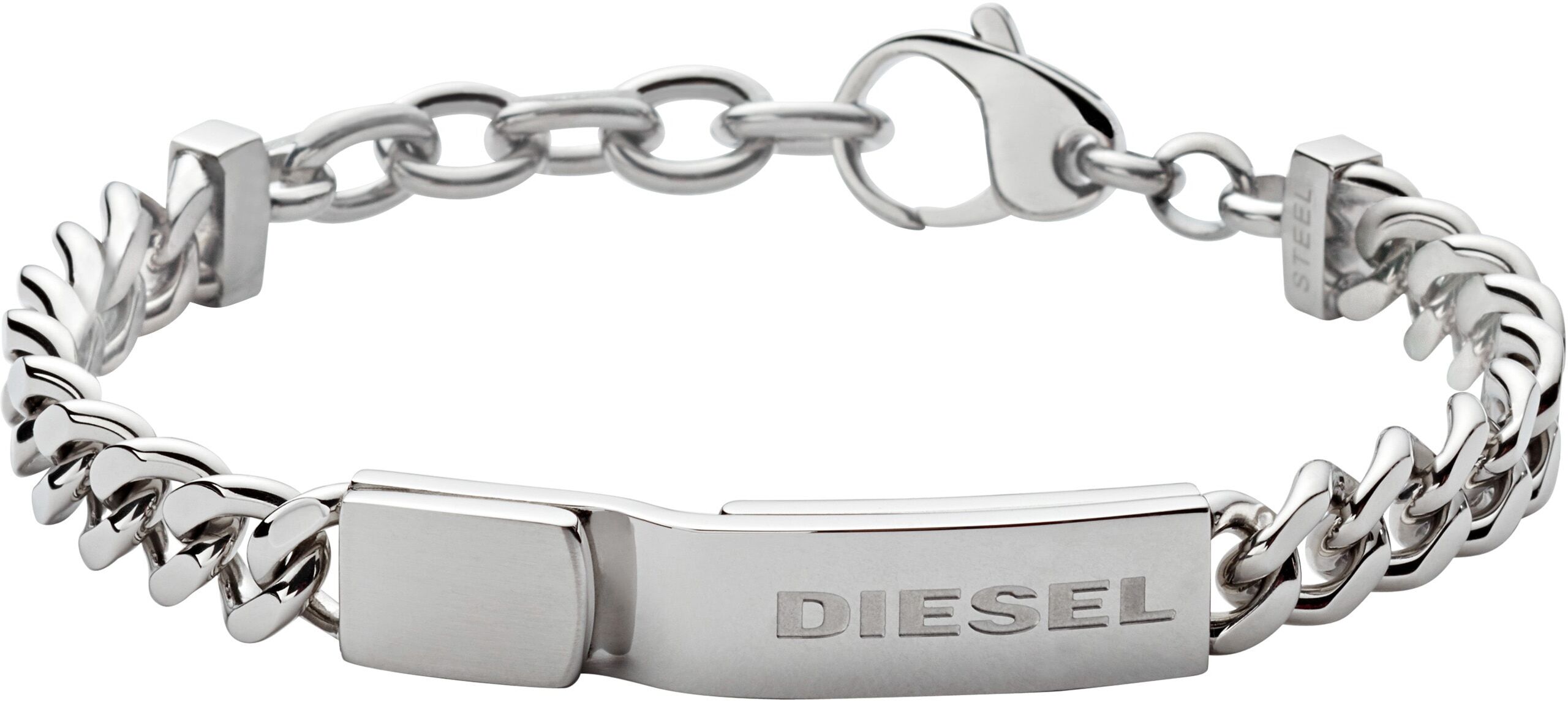 Armband DIESEL "Schmuck Edelstahl Armschmuck Panzerkette ID Armband Stacked", silber (edelstahlfarben), Armbänder, Damen, 23cm, Edelstahl, Armband
