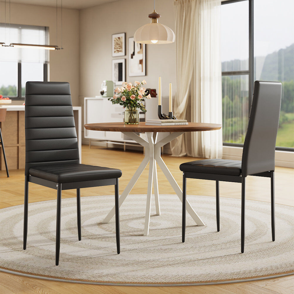 Wade Logan Adonia Upholstered Faux Leather High Back Dining Chairs Black 92cm H X 40cm W X 40cm D