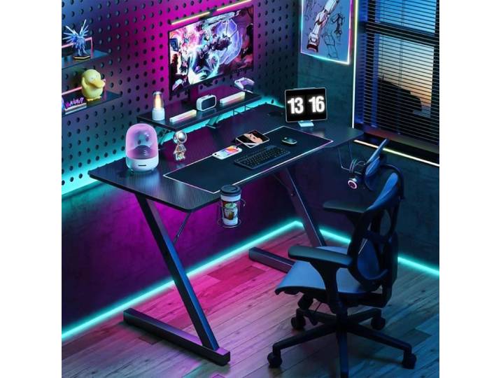 Bureau gaming - LDSZXNE - bureau gamer Fibre de Carbone - L 100 x P 54.5 x H 75 cm - Forme de Z pour Jeu - Noir