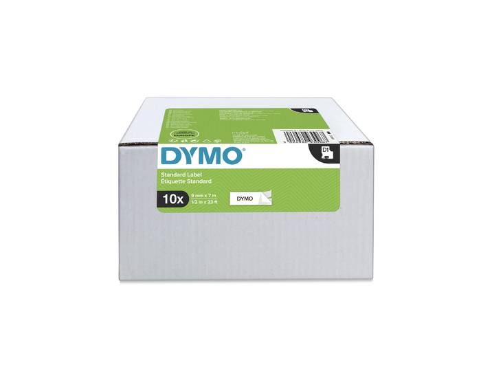 Dymo Ruban D1 2093096 pour étiqueteuse - 9 mm x 7 m - Noir sur Blanc - Boîte de 10 rubans