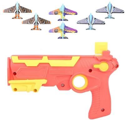 Perfect Picks Market Airplane Launcher Bubble Catapult Toy Set With 6 Planes Fun Kids Shooting Game Gift pink