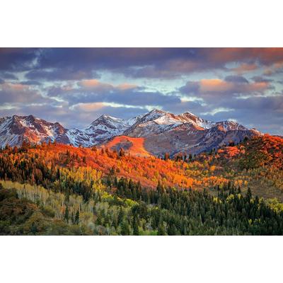 Fototapete PAPERMOON "GEBIRGE-HERBST NATUR ALPEN LANDSCHAFT WALD BÄUME BERGE", bunt, B:4,5m L:2,8m, Vlies, Tapeten