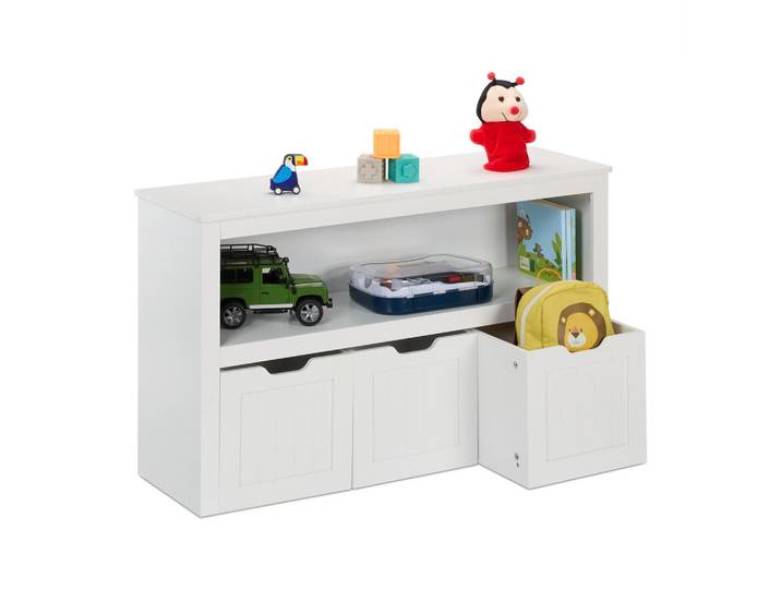 Relaxdays Kinderregal Weiß 3 Boxen, 102x60x30 cm, Babymöbel & Kindermöbel, Babyzimmer, Babyregale & Kinderregale