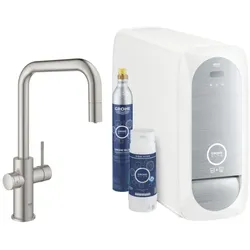 Grohe Blue Home Spültisch-Einhebelmischer 31543DC0 Supersteel, U-Auslauf-Starter Kit, herausziehbarer Mousseurauslauf