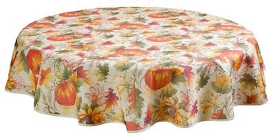 Violet Linen Fall Harvest Pumpkins Autumn Leaves Pattern Tablecloth