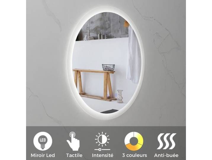 Miroir lumineux rond LED anti-buée pour salle de bain - SANIVERRE - RADIUS - Ø 60 cm - Blanc - Elégance - Chic