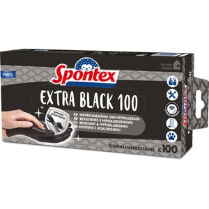 Spontex Einmalhandschuhe Extra Black, schwarz, 100 Stück, Vinyl, puder- & latexfrei, Größe M (8-8,5)