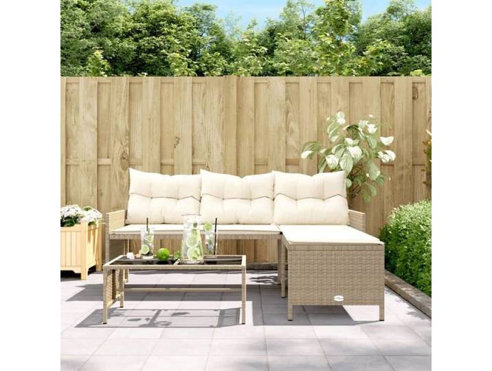 Canapé de jardin - moderne - MEUBLE JARDIN - avec table et coussins - en forme de L - beige CC57
