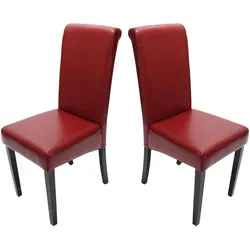 2er-Set Esszimmerstuhl Lecce II, Leder ~ rot, dunkle Beine