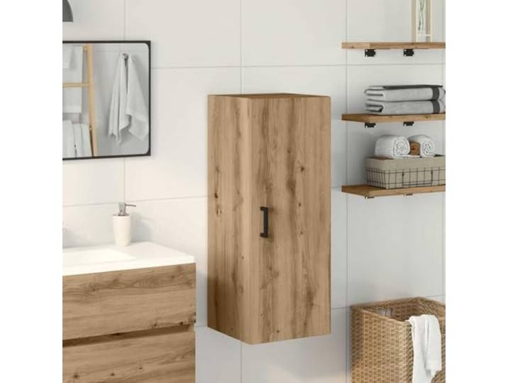 Jkghdrt Wandschrank Artisan-Eiche 34,5x34x90 cm aus Holzwerkstoff mit Tür Schwebeschrank für Sideboard, staubgeschützte Aufbewahrung, Wandmontage ohne Bodenkontakt, robuste Holzwerkstoff-Konstruktion