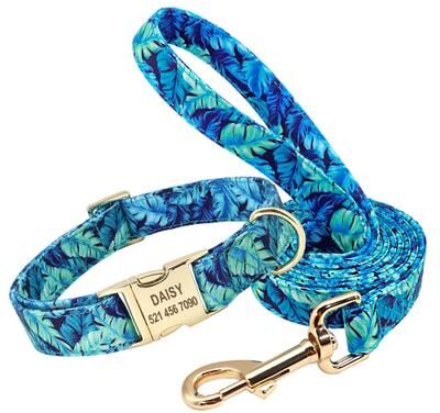 Pet Hub Custom Floral Dog Collar & Leash Set Personalized Pet ID Collar For Small, Medium, Large Dogs S 5