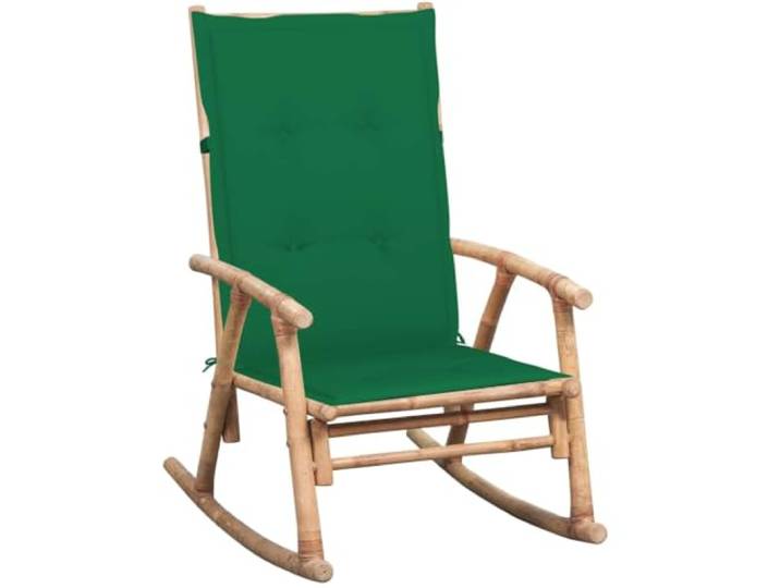 Coespram Schaukelstuhl mit Grüner Auflage, Bambus Sesselschaukel 66x86cm Ergonomischer Schwingsessel aus robustem Natur-Bambus mit weicher Kissenauflage für Garten, Terrasse und Balkon.