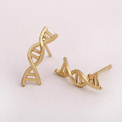 DNA Helix Earrings Studs Gold