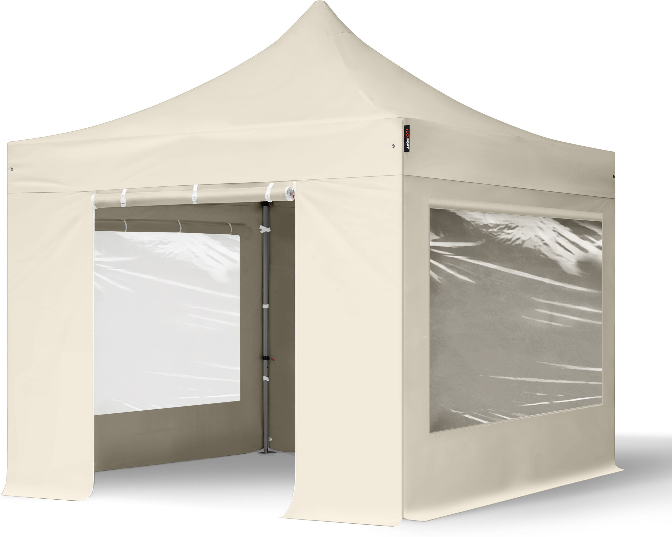 TOOLPORT 3x3m PES 750 Pop up gazebo PREMIUM Steel 40 mm, incl. 4 side panels with Panorama Windows, cream - (600015)