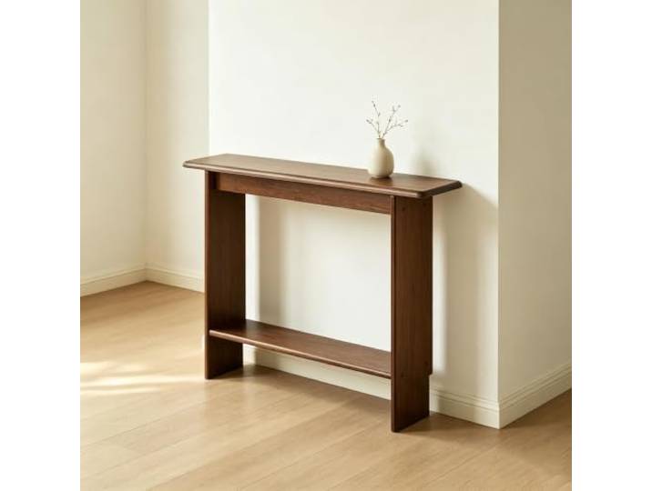 Massiv Gummiholz Konsole Tisch, 20cm schmaler Sofa-Tisch für den Eingang Massives Gummiholz, 20cm extrem schmal, platzsparend, modern minimalistisch Flurkonsole Tisch(Walnut,100cm/39.4in)