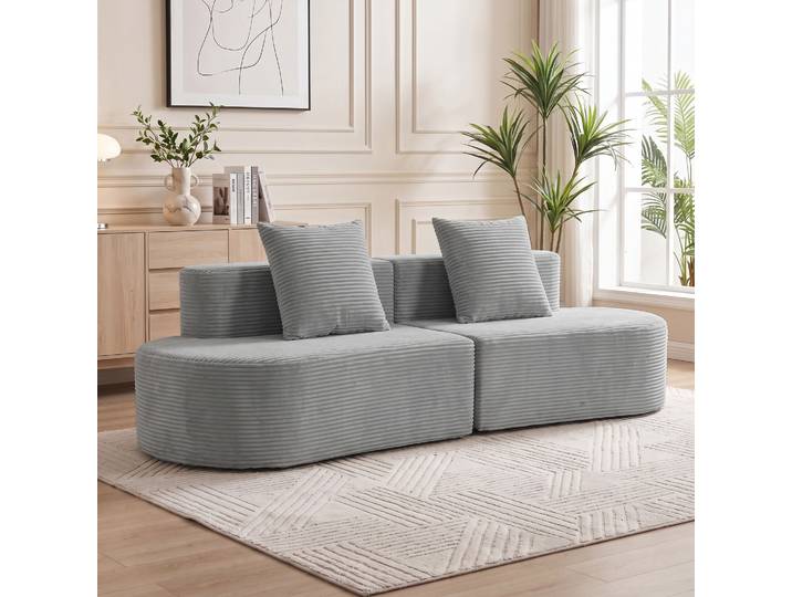 HOMCOM Canapé Modulaire 3 Places Velours Gris Clair Assise Profonde