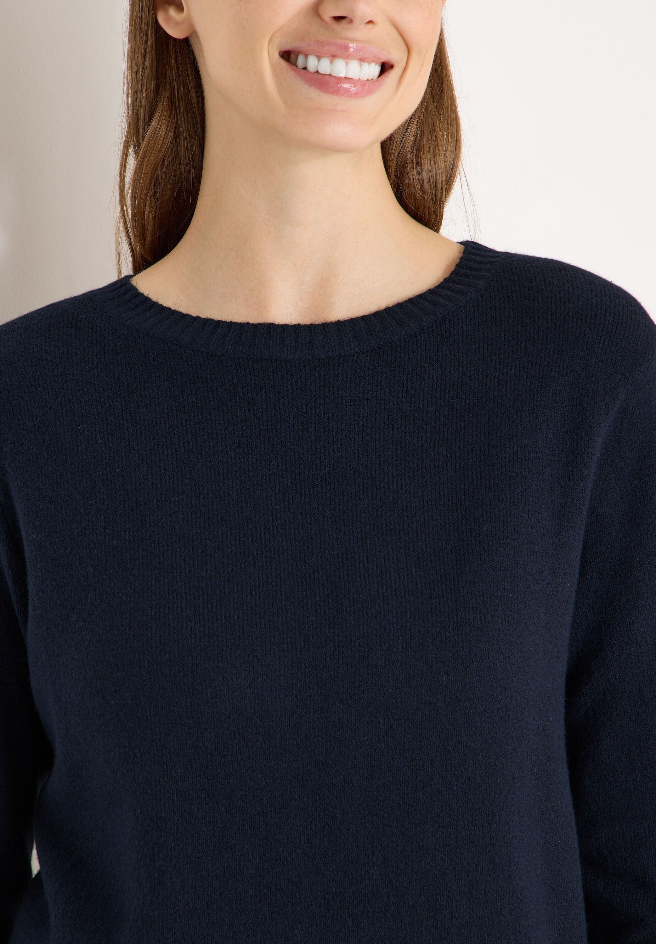 Strickpullover CECIL, Damen, Gr. XS (36), blau (universal blau), Strick, Obermaterial: 37% Baumwolle, 34% Polyacryl, 26% Polyester, 3% Elasthan, unifarben, normal hüftbedeckend, U-Boot-Ausschnitt, Flachstrickbündchen, Pullover Strickpullover, mit U-Boot-A