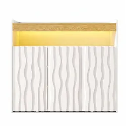 SIDEBOARD Weiß & Natur mit LED-Beleuchtung 3 Türen Wellenmuster Schuhschrank