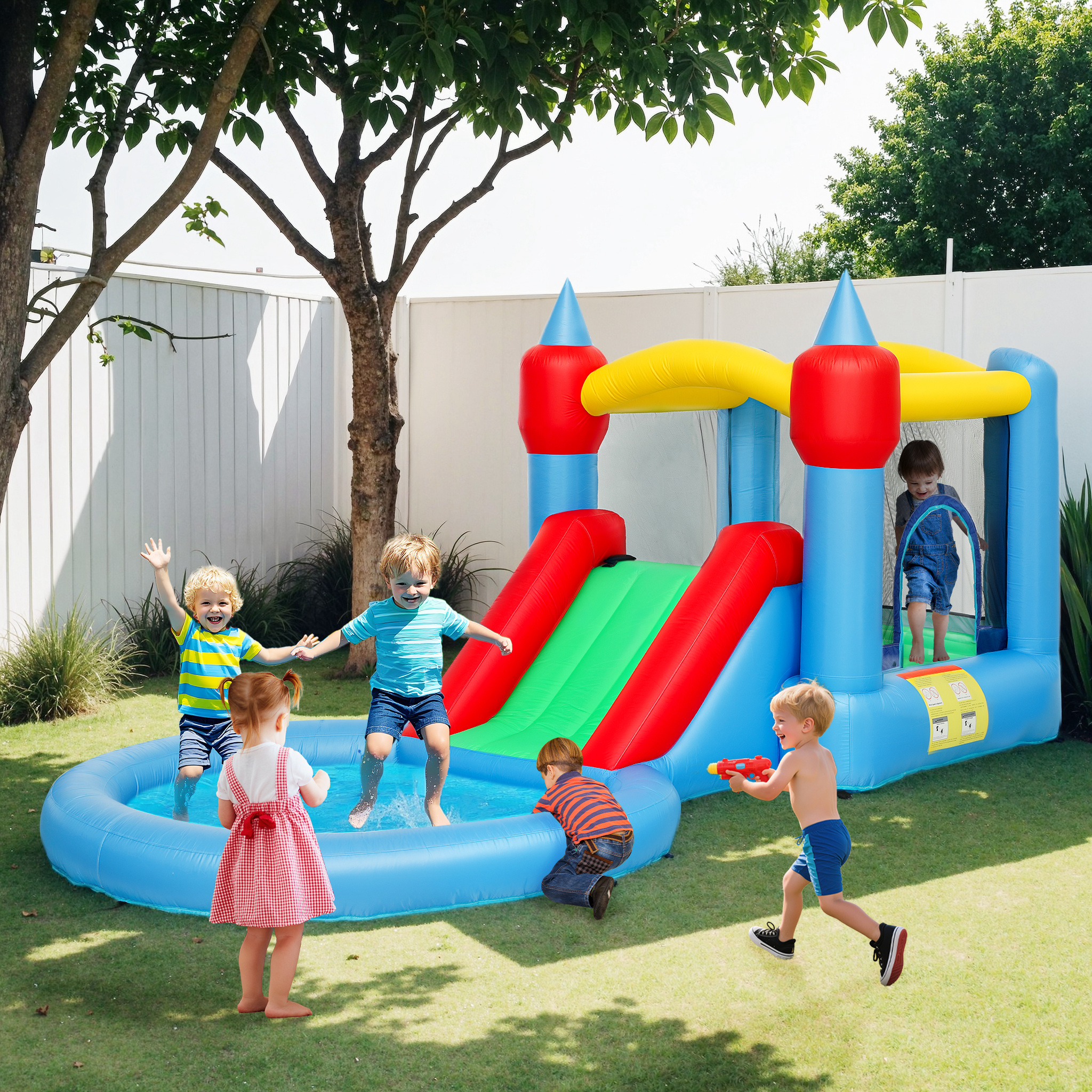Aiyaplay Castello Gonfiabile Trampolino 4 in 1, Scivolo, 415x205x190cm, Multicolore   Aosom Italy