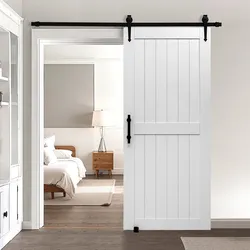 VEVOR Schiebetür im Scheunenstil Schiebetürsystem (914 x 2134 mm) aus hochfesten MDF-Platten, Scheunentor mit Hardware-Kit & wasserfester PVC-Oberfläche & H-Rahmen für Wohnzimmer Badezimmer Weiß