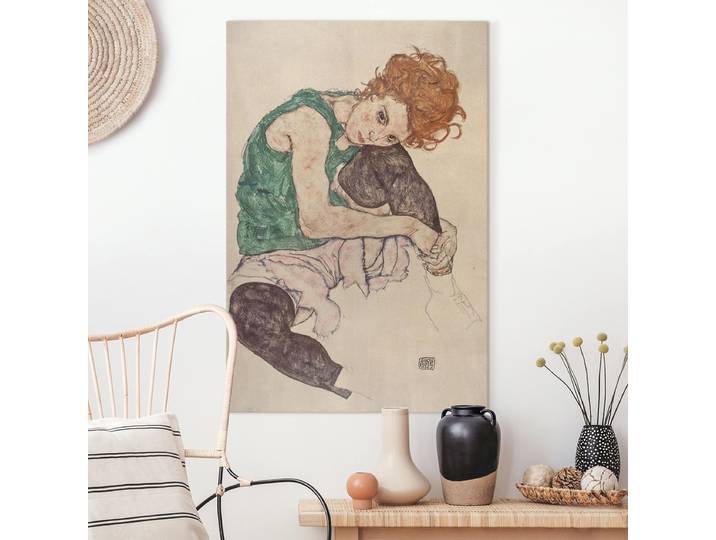 Impression sur toile Femme assise Polyester Vert 60 x 90cm
