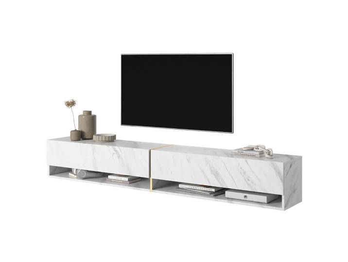 TV-Schrank Mirrgo 200 cm weißer Marmor mit goldener Einlage