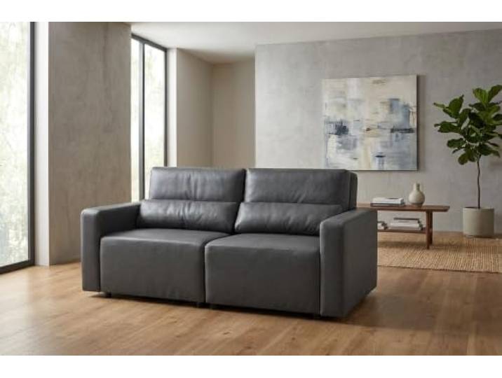 2-Sitzer-Sofa, ausklappbares Schlafsofa, Stauraum, braun, Kunstleder, Komo Family Möbel