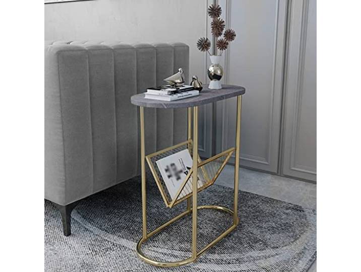 ROHCGHC Beistelltisch, Schmaler Beistelltisch im Wohnzimmer mit Zeitschriftenhalter(Gray Gold,60cm)