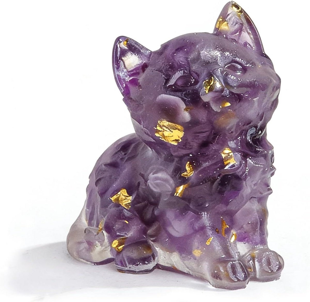 Amethist kattenfiguur met paarse kristallen voor decoratie