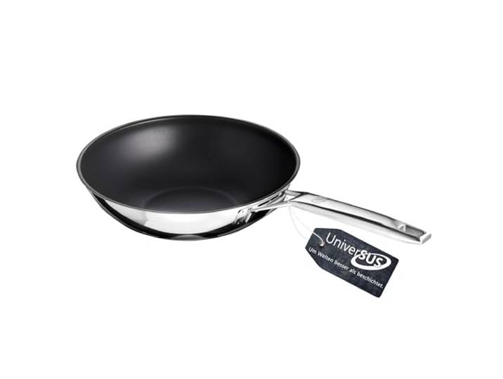 Schulte-Ufer Wokpfanne ASTRAL mit UniverSUS-Oberflächenstruktur, ohne PFAS/PTFE, 64455-28, Edelstahl, 28 cm