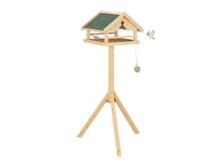 Relaxdays Mangeoire pour Oiseaux sur Pied\, Toit en Asphalte\, Jardin\, Balcon et terrasse\, Bois de Sapin\, Naturel