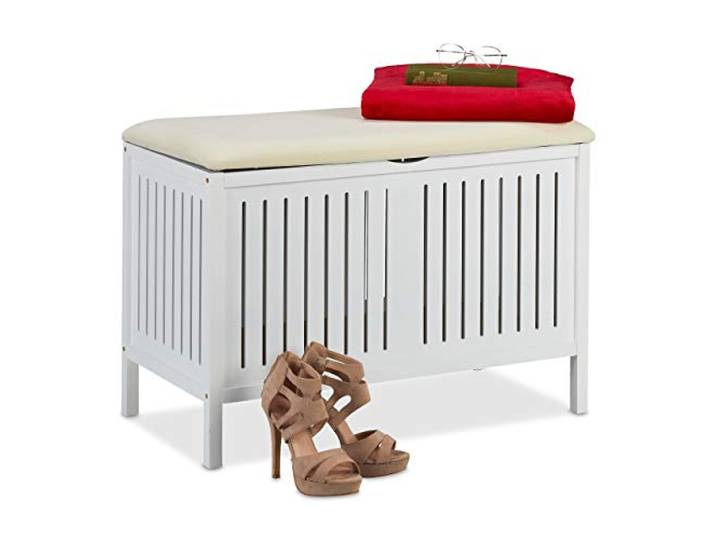 Relaxdays Banc avec Espace de Rangement\, rembourré\, 80 l\, Compartiment\, Style campagnard\, en Bois\, Caisse siège HxlxP 56