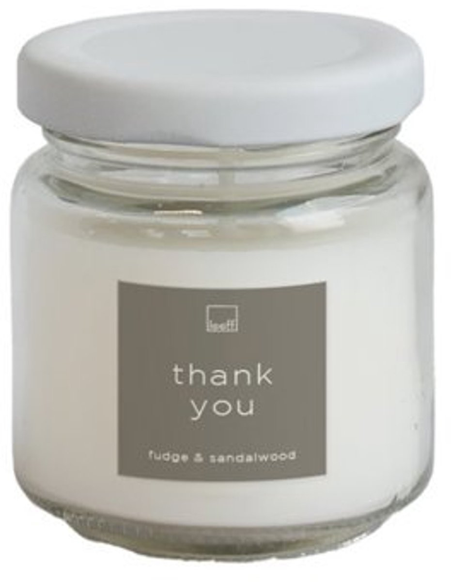 Leeff Mini Geurkaars Thank You - Fudge & Sandelwood - Wit - B/D/H: 5,8 x 5,8 x 6,6 cm
