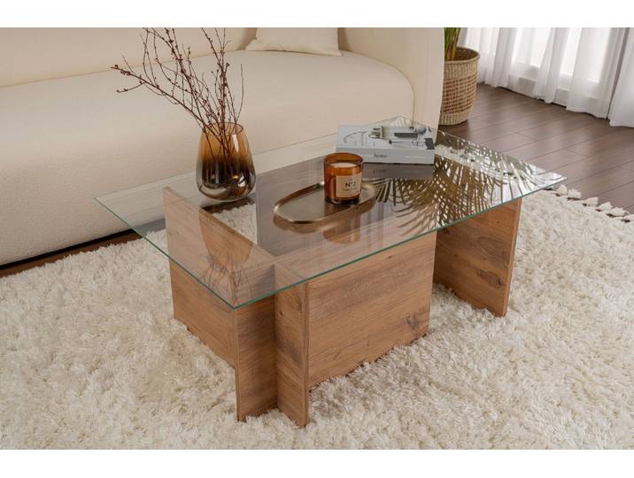 Skye Decor, Vetrino - Atlantic Pine, Couchtisch, 100 % gehärtetes Glas, Atlantische Kiefer, 105 x 65 x 40 cm