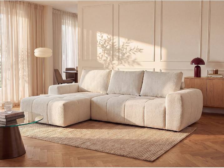 Sofa mit Ecke Links aus strukturiertem Stoff in Cremefarben CLAREFO