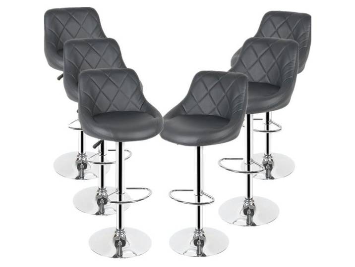 Tabouret de Bar Lot de 6 en Similicuir - OUISTORE - Hauteur réglable - Gris