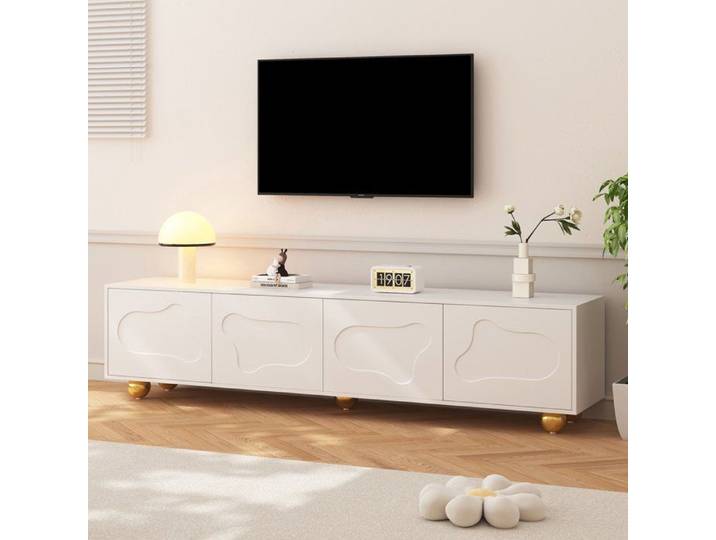 Maisentiel Meuble TV 180 x 40 x 45 cm blanc chaud 4 portes motif nuage pour TV jusqu'à 75 pouces